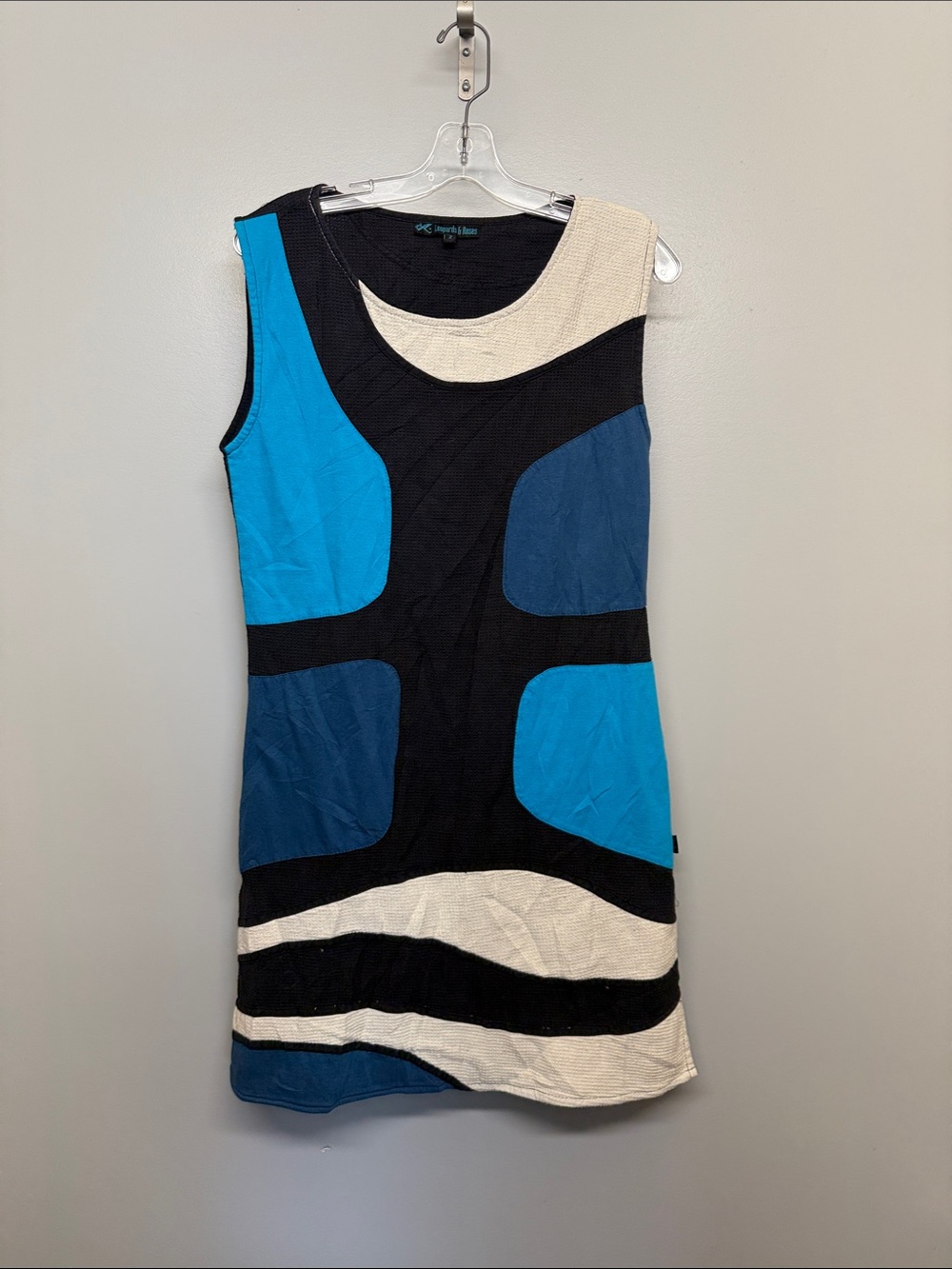 Leopards & Roses Colorblock Midi Shift Dress in Blue, Navy & Cream
